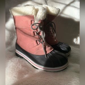 Pink and dark grey winter boots